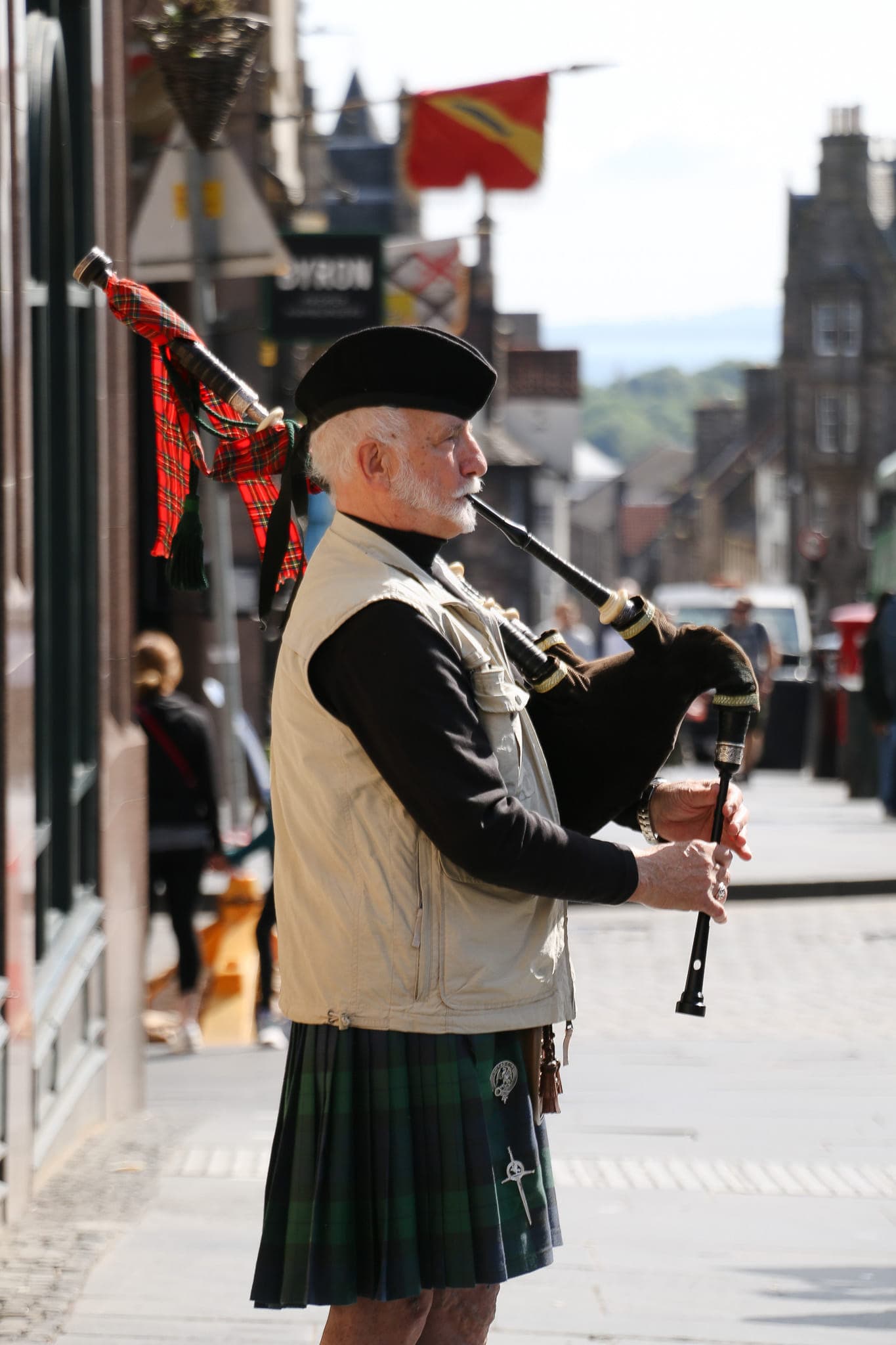 Scottish bagpiper in Edinburgh city